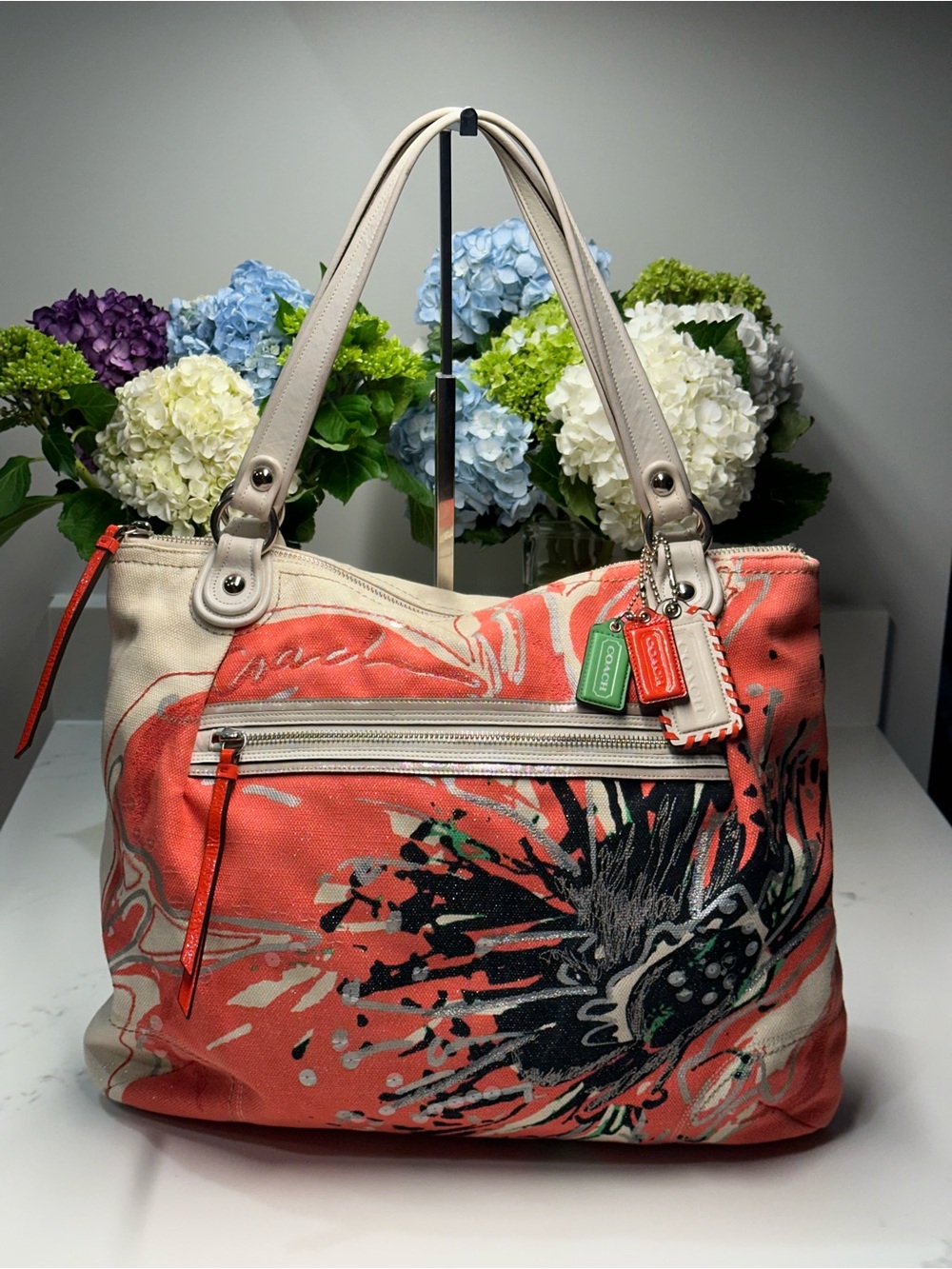 Coach Poppy Placed Flower Canvas Glam Tote